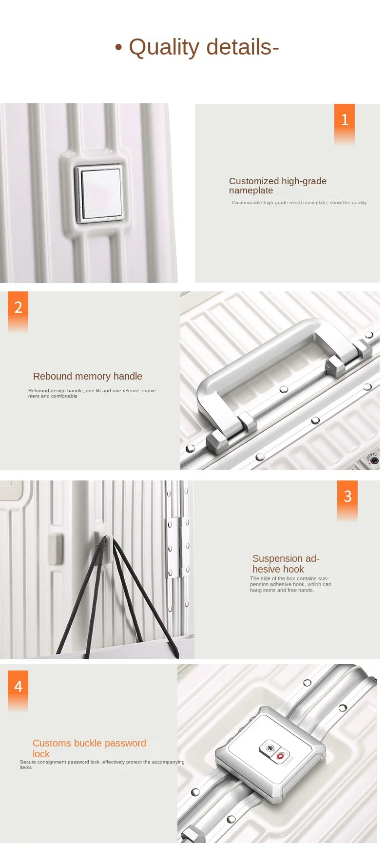 Large Capacity Travel Suitcase Aluminum frame