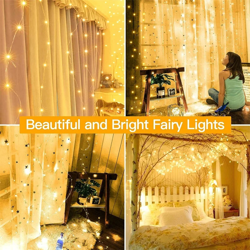 Christmas Lights LED Fairy String Curtain Lights 8 Modes