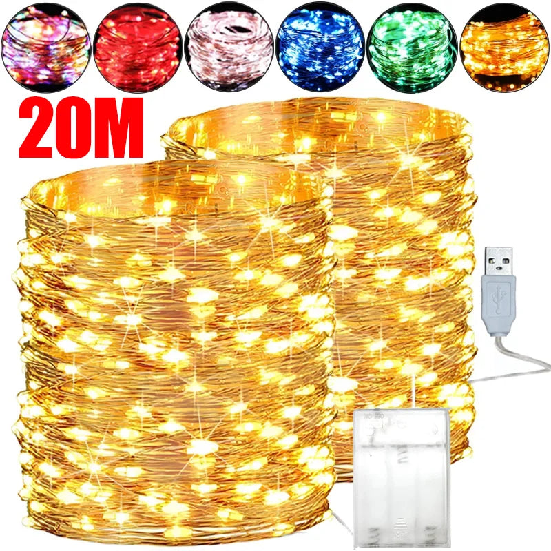 20M USB/Battery LED String Light Garland Light Waterproof