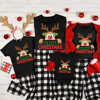 Funny Reindeer Merry Christmas Print Family Matching Shirts