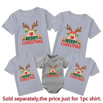 Funny Reindeer Merry Christmas Print Family Matching Shirts