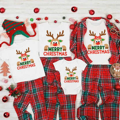 Funny Reindeer Merry Christmas Print Family Matching Shirts