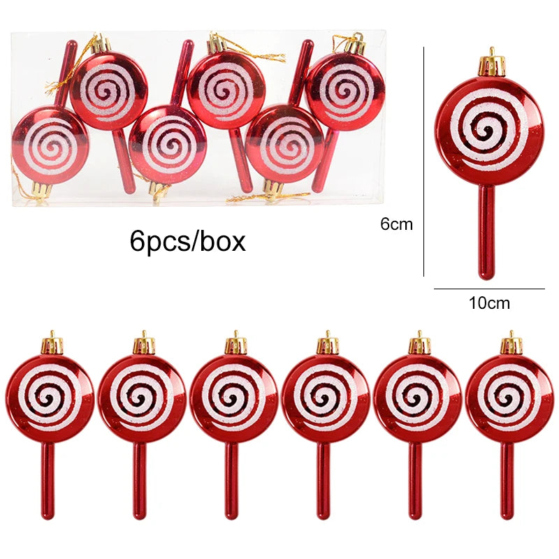 6pcs Christmas Lollipop Candy Cane Pendant