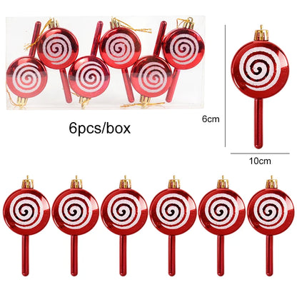 6pcs Christmas Lollipop Candy Cane Pendant