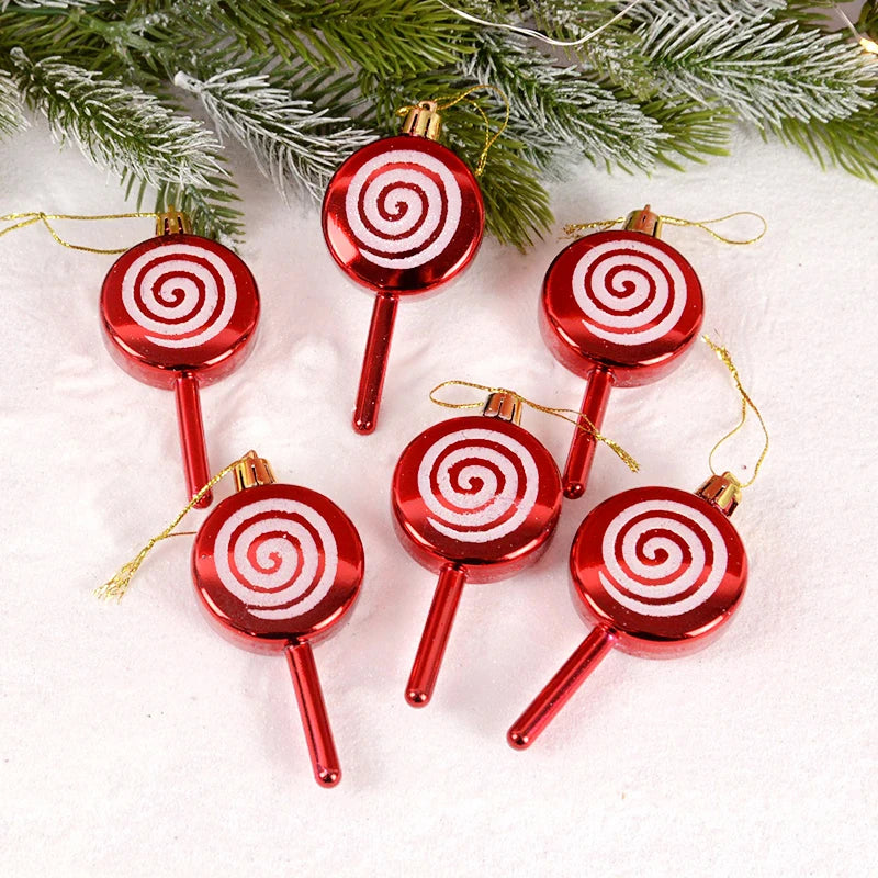 6pcs Christmas Lollipop Candy Cane Pendant