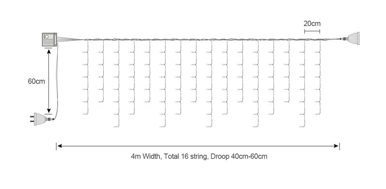 5M Christmas Light Outdoor Drop 0.4-0.6m LED Garland Curtain