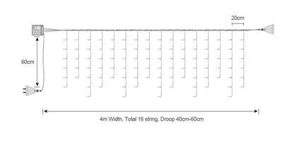 5M Christmas Light Outdoor Drop 0.4-0.6m LED Garland Curtain